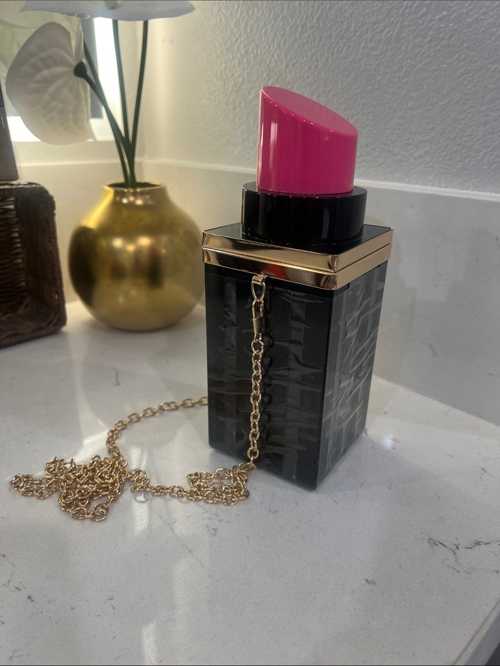 Fuchsia Lipstick Stick with Gold Accent - Women purse. New